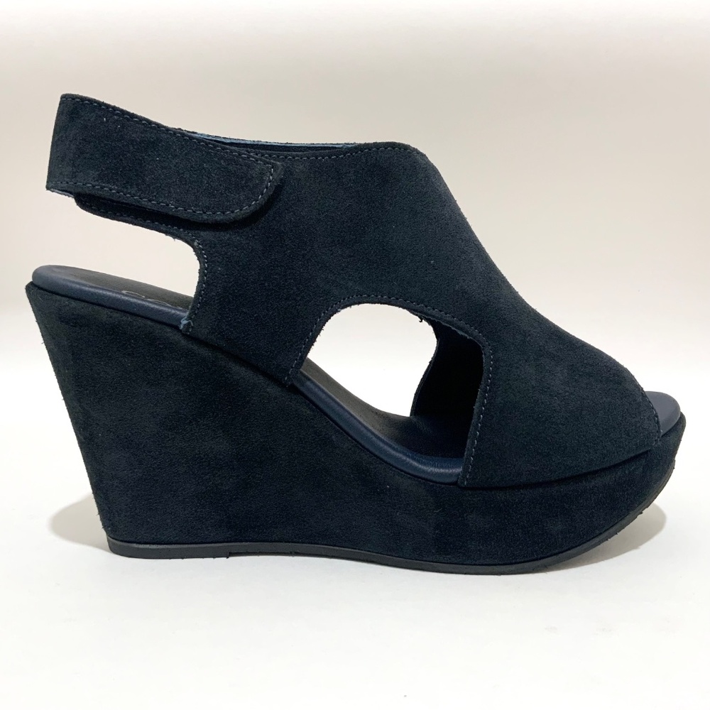 CORDANI REED PLATFORM WEDGE SANDAL BOOTIES Navy Blue SUEDE SLINGBACK ITALY 38 - Picture 3 of 6